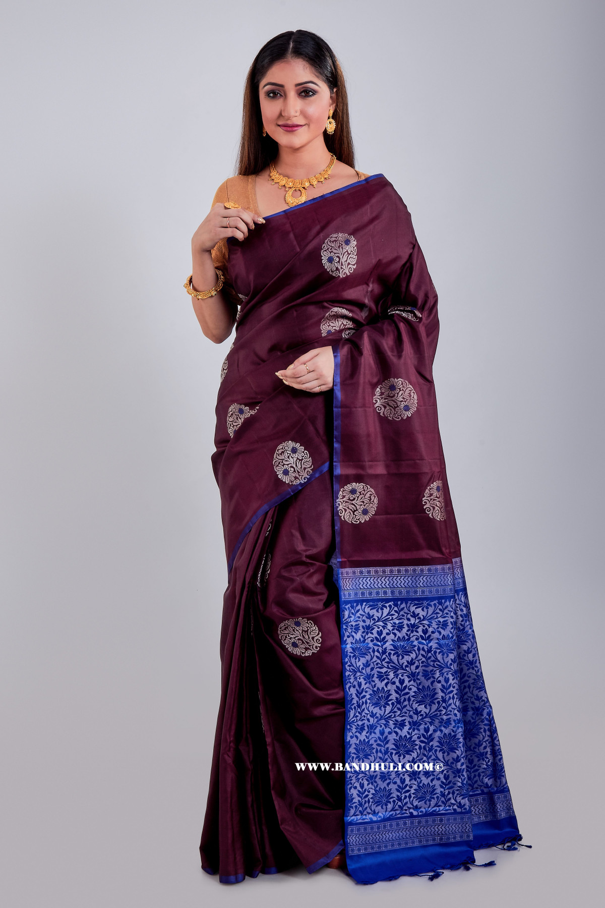 Deep Brown Mulberry Silk Saree